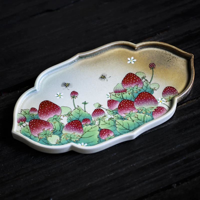 【小田甄陶】草莓-蕉白轩-干泡盘-长26.5cm宽16cm（蕉白S0600）