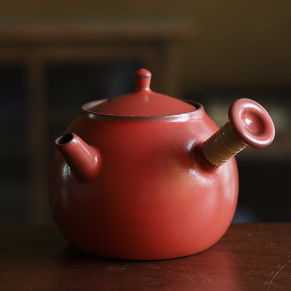 【小田甄陶】山楂红-梵山堂-朱颜侧把壶-500ml（W0074）