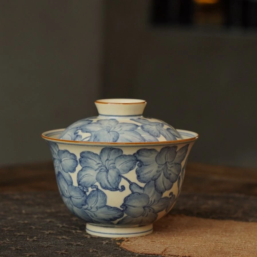 【小田甄陶】青花百合-拙溪-盖碗-125ml（ZX-0215）