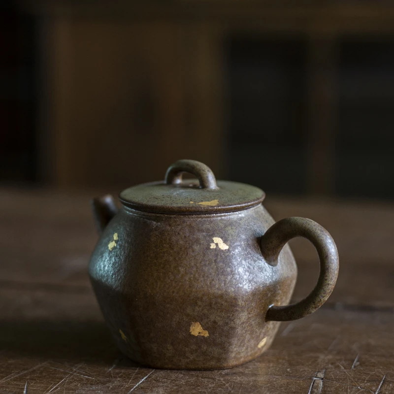 【小田甄陶】青苔洒金古风壶满容量105CC（Q0682）茶壶茶道器具