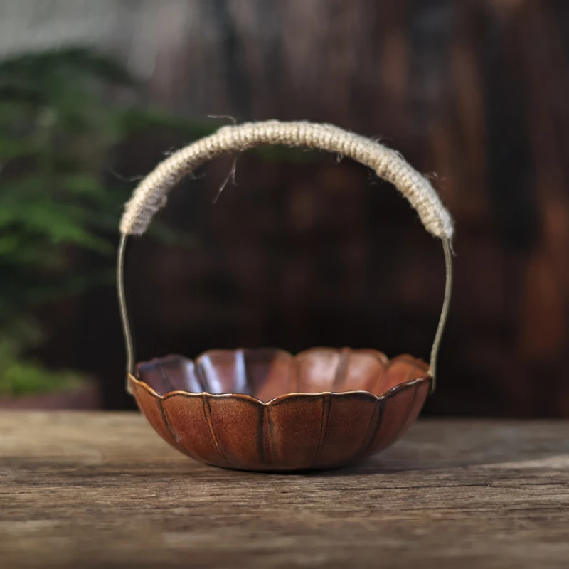 【小田甄陶】清风单层提梁-红金釉（Q4046）