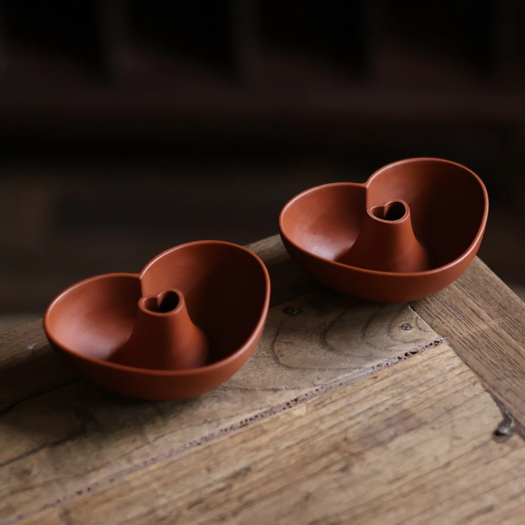 【小田甄陶】见铭造-朱泥爱心对杯-60CC（见铭0055）