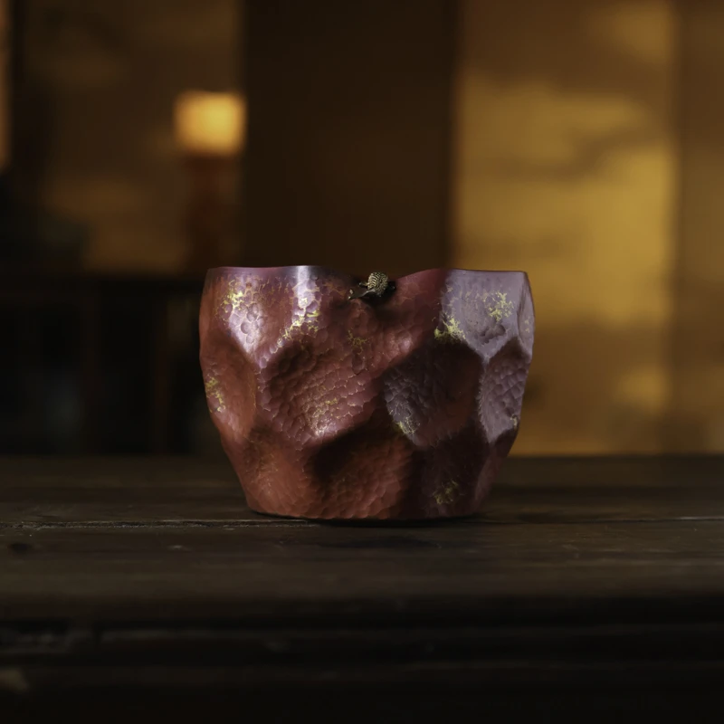 【小田甄陶】斋居-金鱼紫铜凹坑建水（曹格0014）