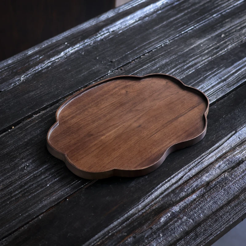 【小田甄陶】北美胡桃木如意形壶承-尺寸37*26（慢蓝S0601）