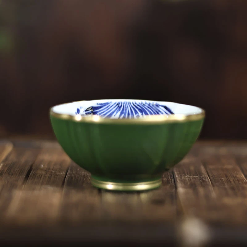 【小田甄陶】石绿鱼藻-华隐堂-贝壳杯-60ml（华隐S0580）