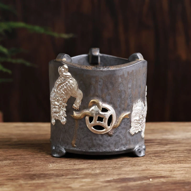 【小田甄陶】鎏金舞狮酒精炉（灰念0014）