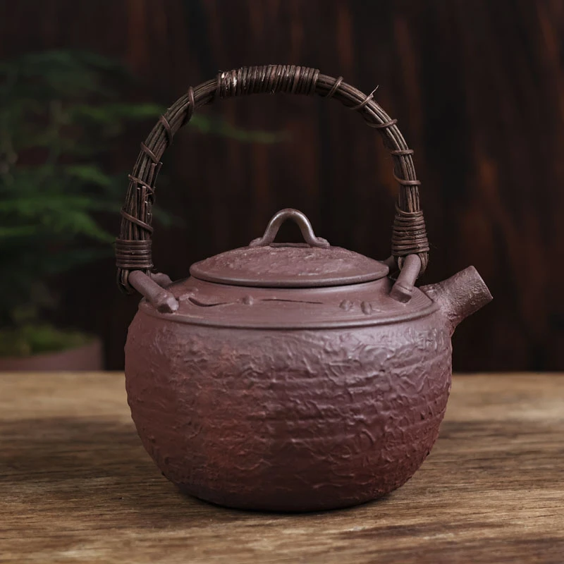 【小田甄陶】红色B款藤把提梁壶（Q4122）