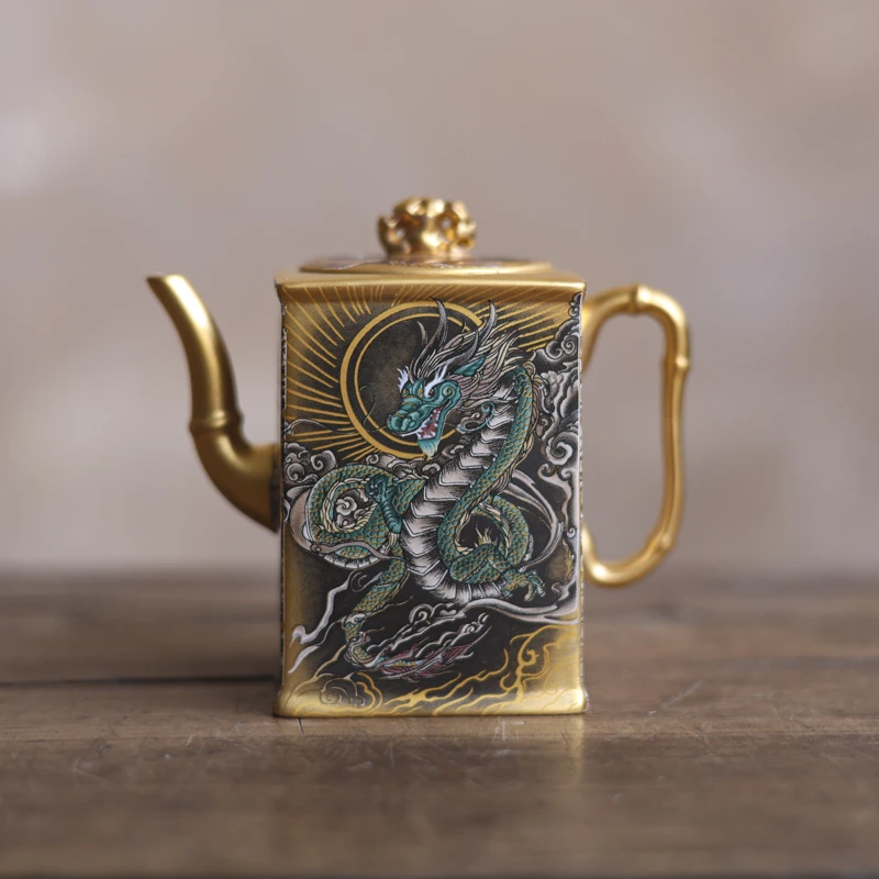 【小田甄陶】龍凤四方金壶-130cc(Q2046)