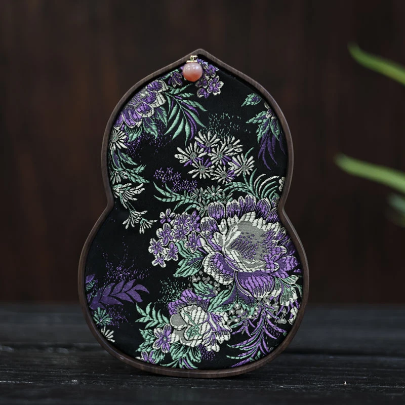 【小田甄陶】大号织锦葫芦茶垫+胡桃木茶盘-直径20cm（慢蓝S0607）