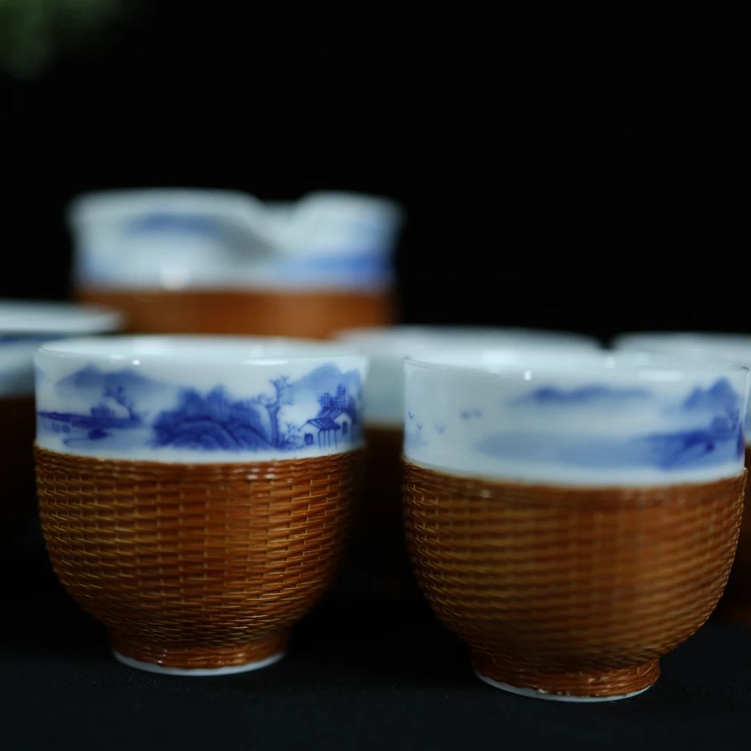 【小田甄陶】大漆青花手绘山水小杯（PY200-2）