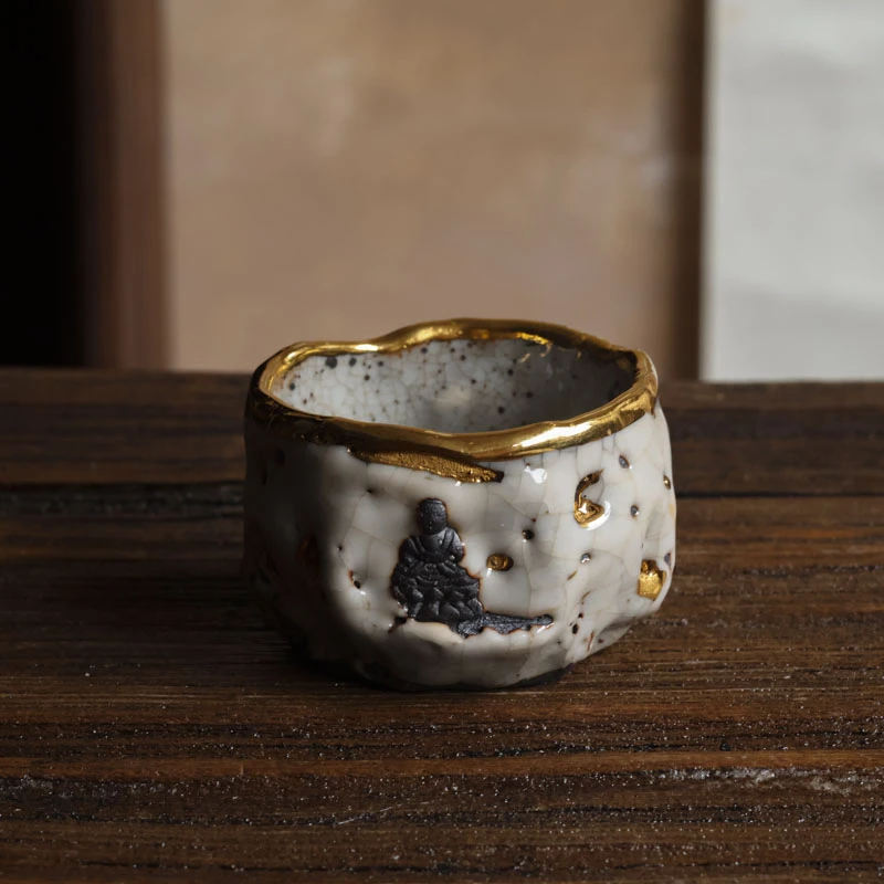 【小田甄陶】志野-高越-杯石窟茶杯-45CC（高越S0168）