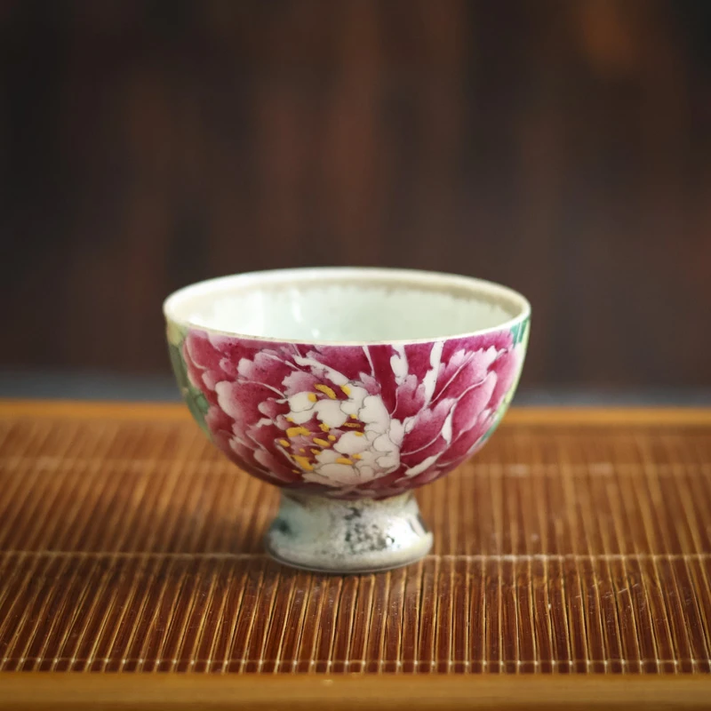 【小田甄陶】红牡丹-蕉白轩-高足杯器型颜色随机发（蕉白S0397）