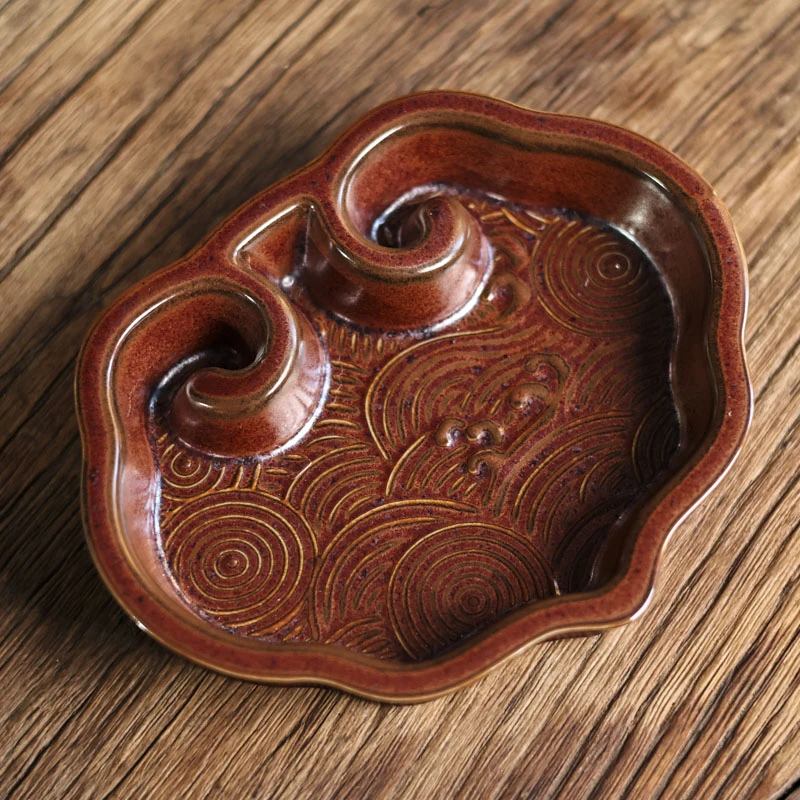 【小田甄陶】红金釉金箍壶承（V2480）