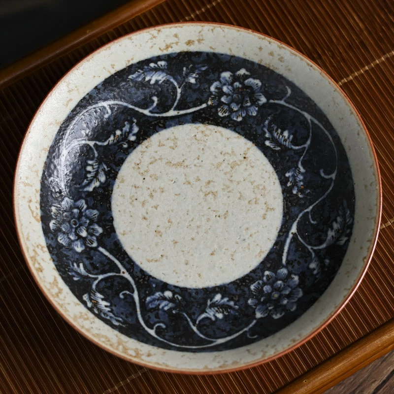 【小田甄陶】牡丹-青墨-壶承-直径15.5CM（青墨0023）