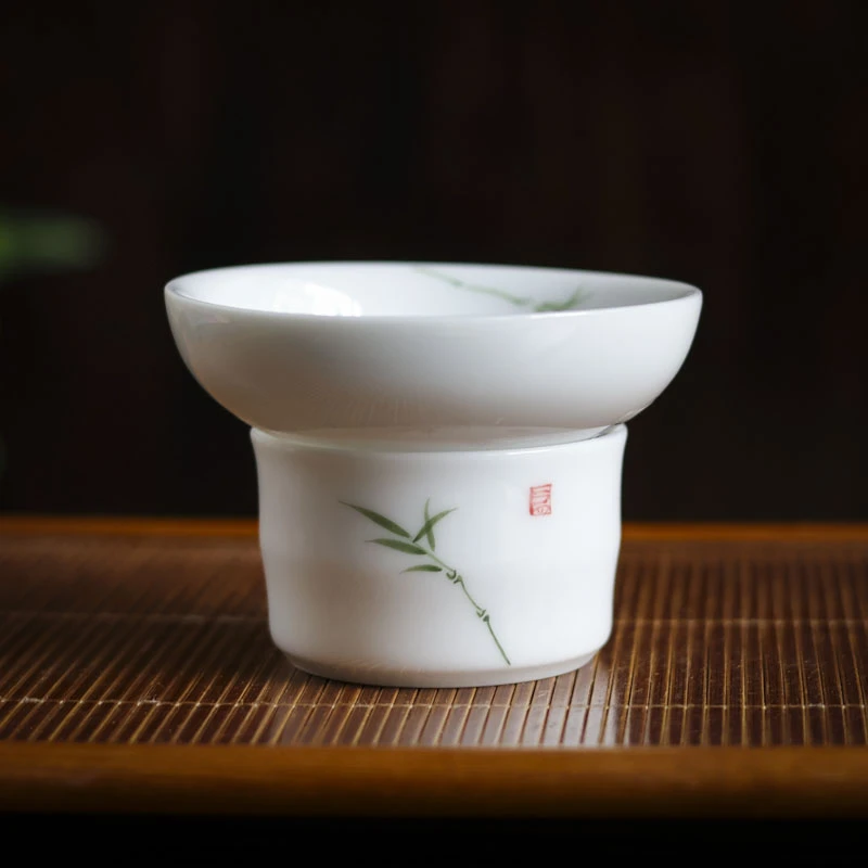 【小田甄陶】白色竹子茶漏（Q5527）