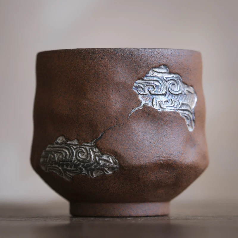 【小田甄陶】老岩泥-灰念-龙凤杯-110CC（Q1824）