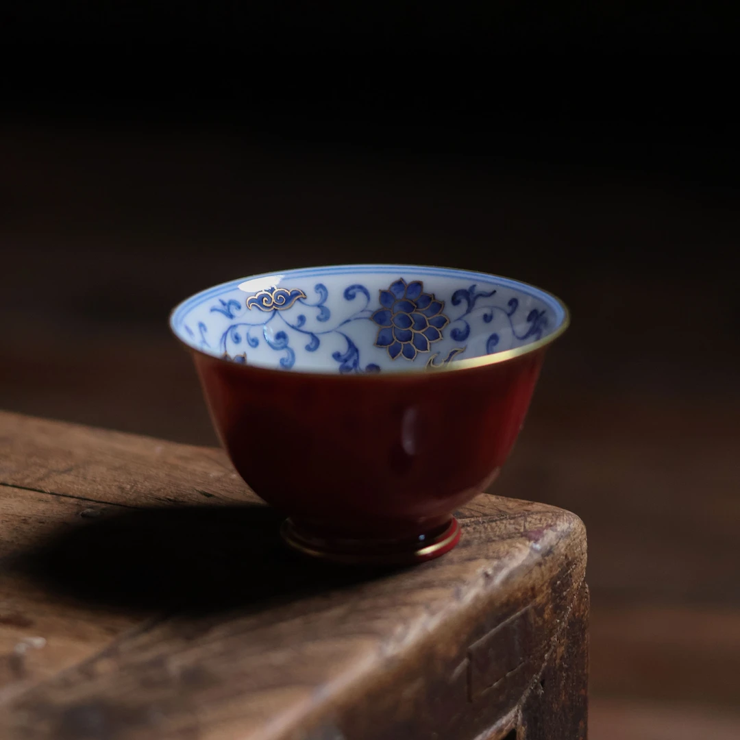 【小田甄陶】凤穿牡丹玫瑰红-华隐堂-大撇口杯（华隐S0814）