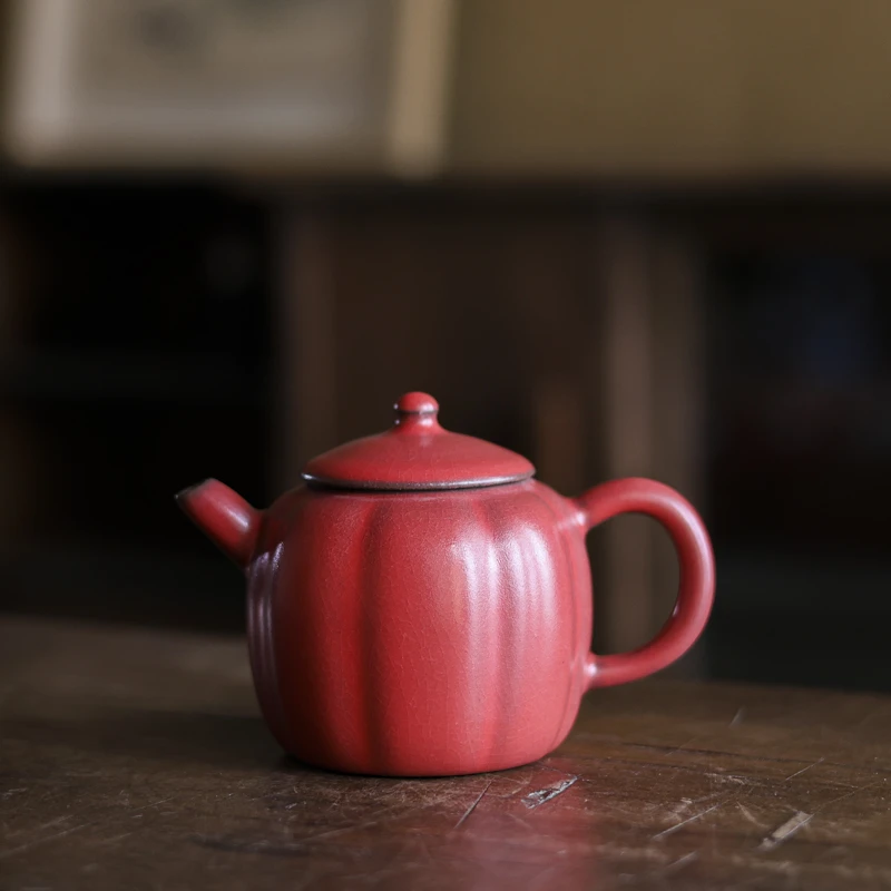 【小田甄陶】 山楂红-梵山堂-瓜棱小品壶（W0056）