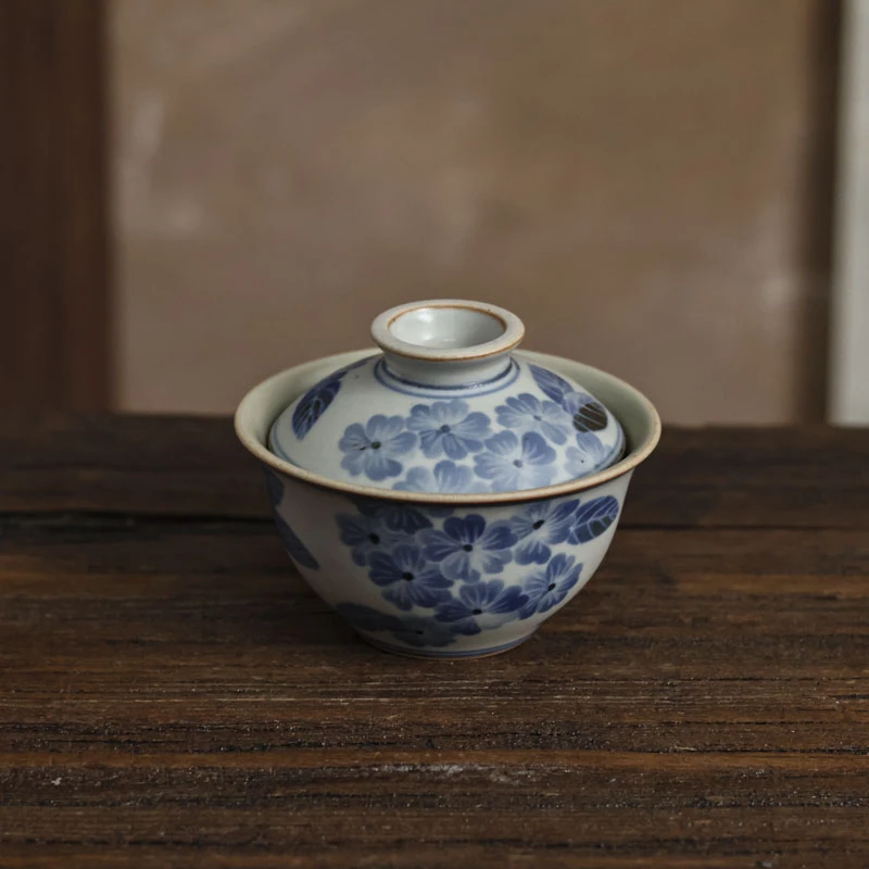 【小田甄陶】小蓝花-朴云堂-盖碗-90CC（朴碗0082）