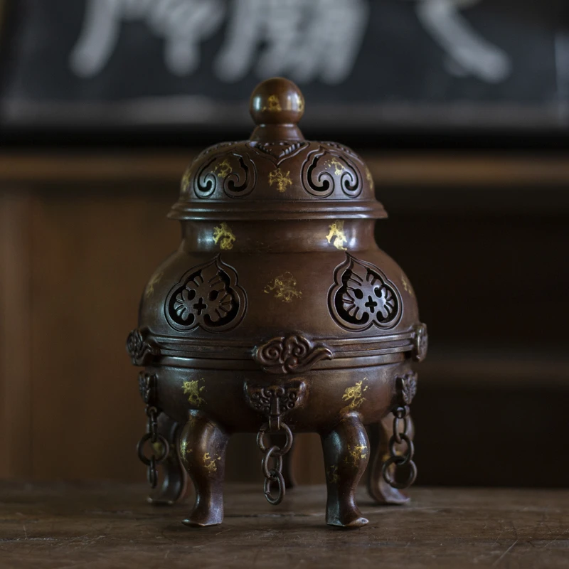 【小田甄陶】紫铜五足香炉家用（Q0450）直径10cm*高14.5cm