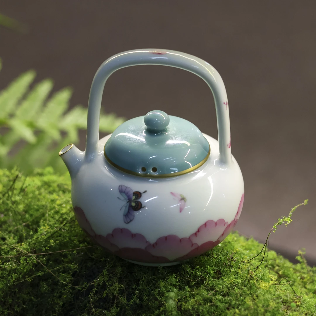 【小田甄陶】天水碧-华隐堂-花开富贵提梁壶-110cc（华隐S0784）