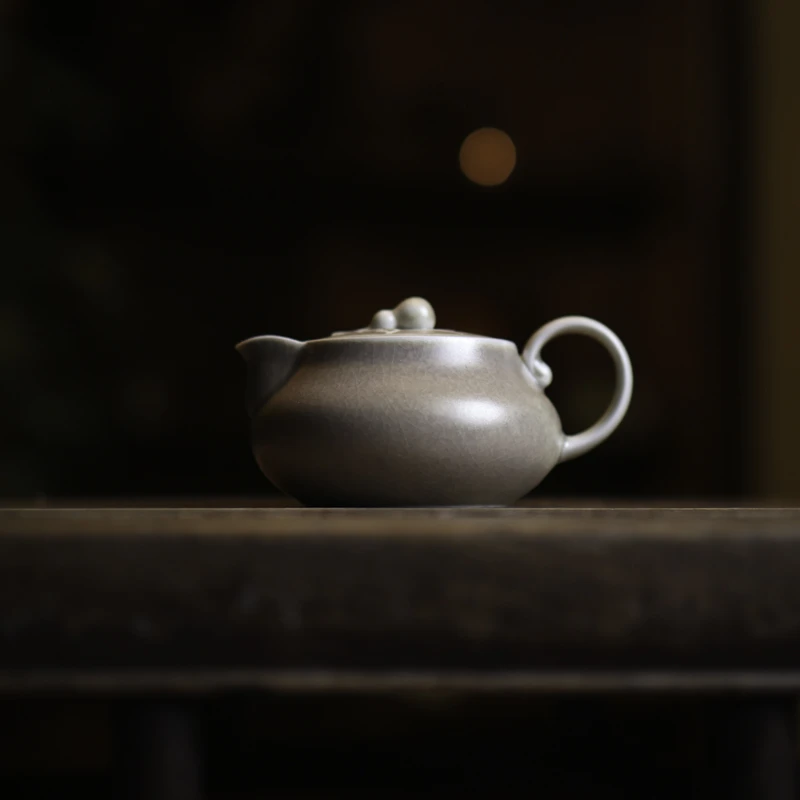 【小田甄陶】宣黄釉-灰念&砂界-葫芦壶-120CC（灰念0487）