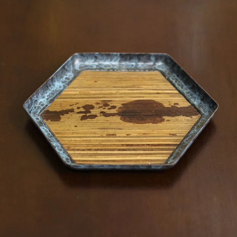 【小田甄陶】深蓝色六方干泡盘锤纹（春喜铜0067）