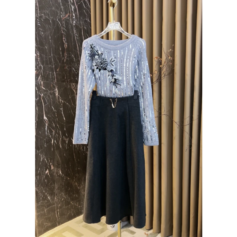 芙娜妮轻奢秋冬新款小众设计毛衣气质显瘦名媛女装两件套F2432369