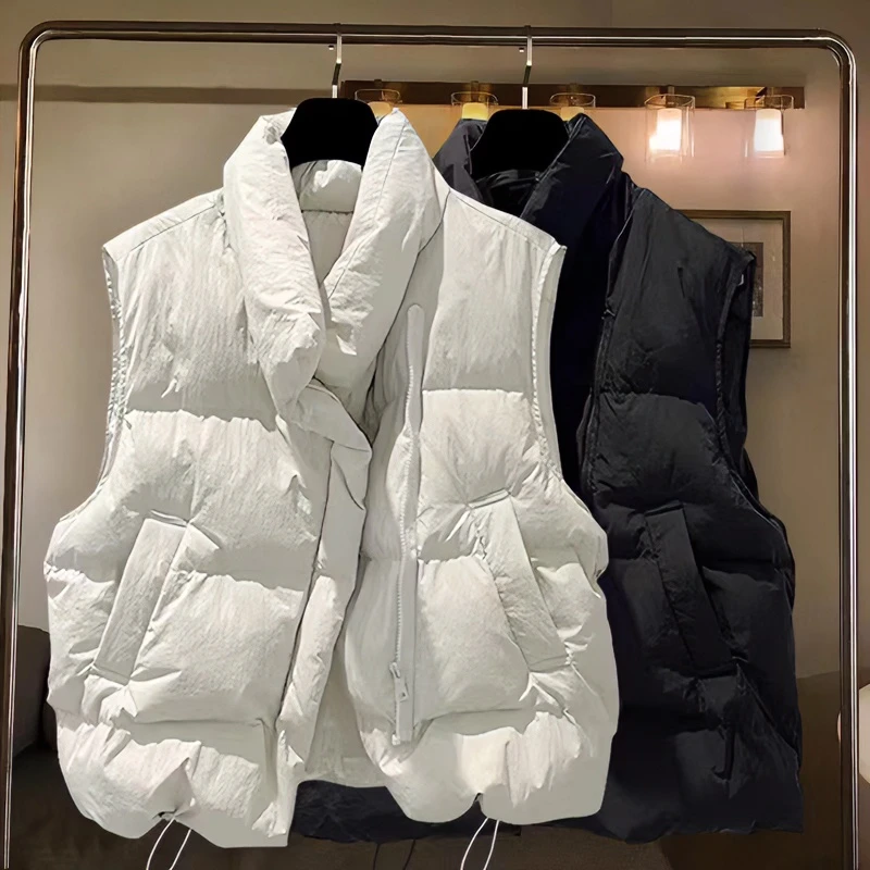 纯色立领拉链设计马甲男女款秋冬季加厚棉衣潮流休闲百搭宽松棉服