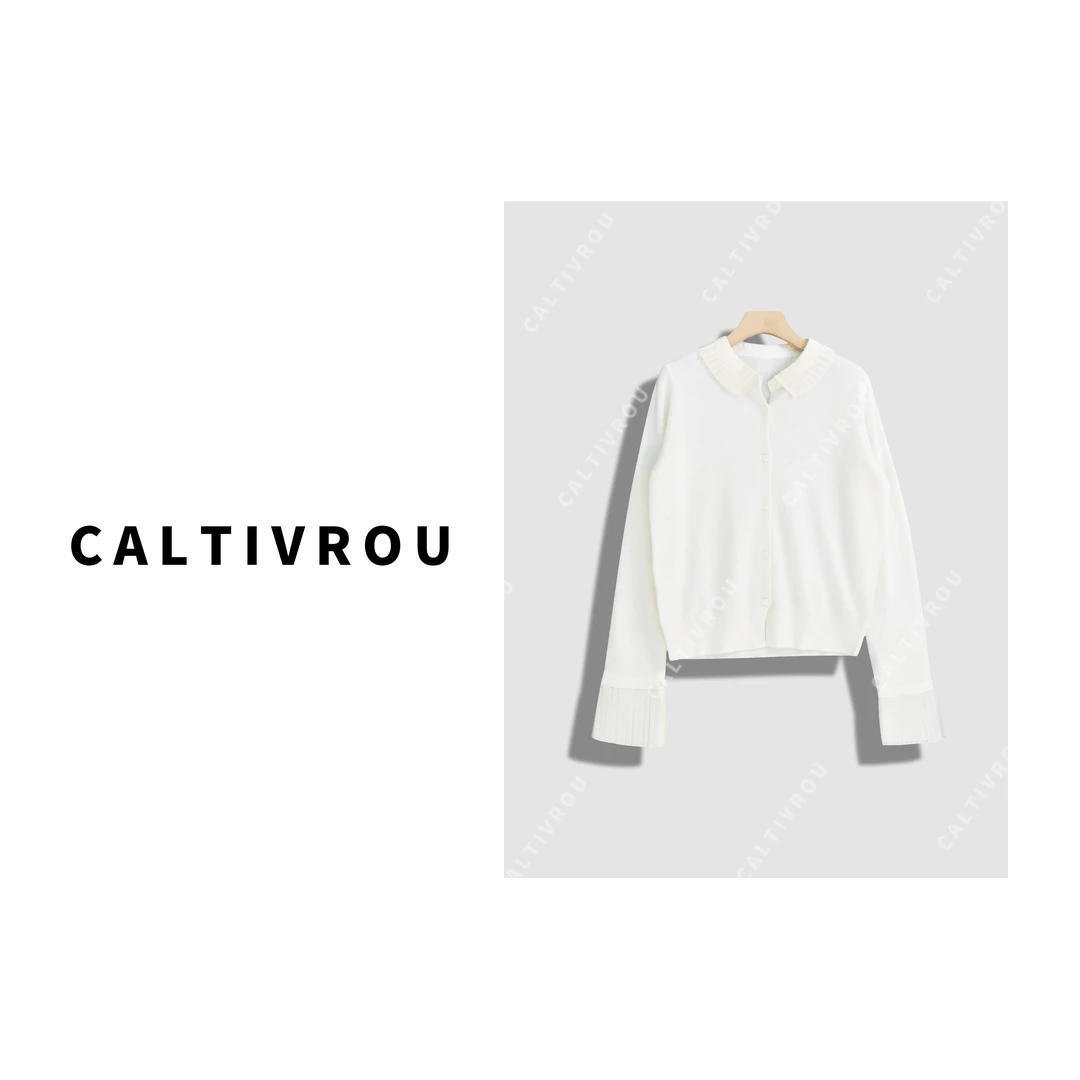 Caltivrou【现货】简约风琴褶针织衫毛衣开衫女Y12992-X