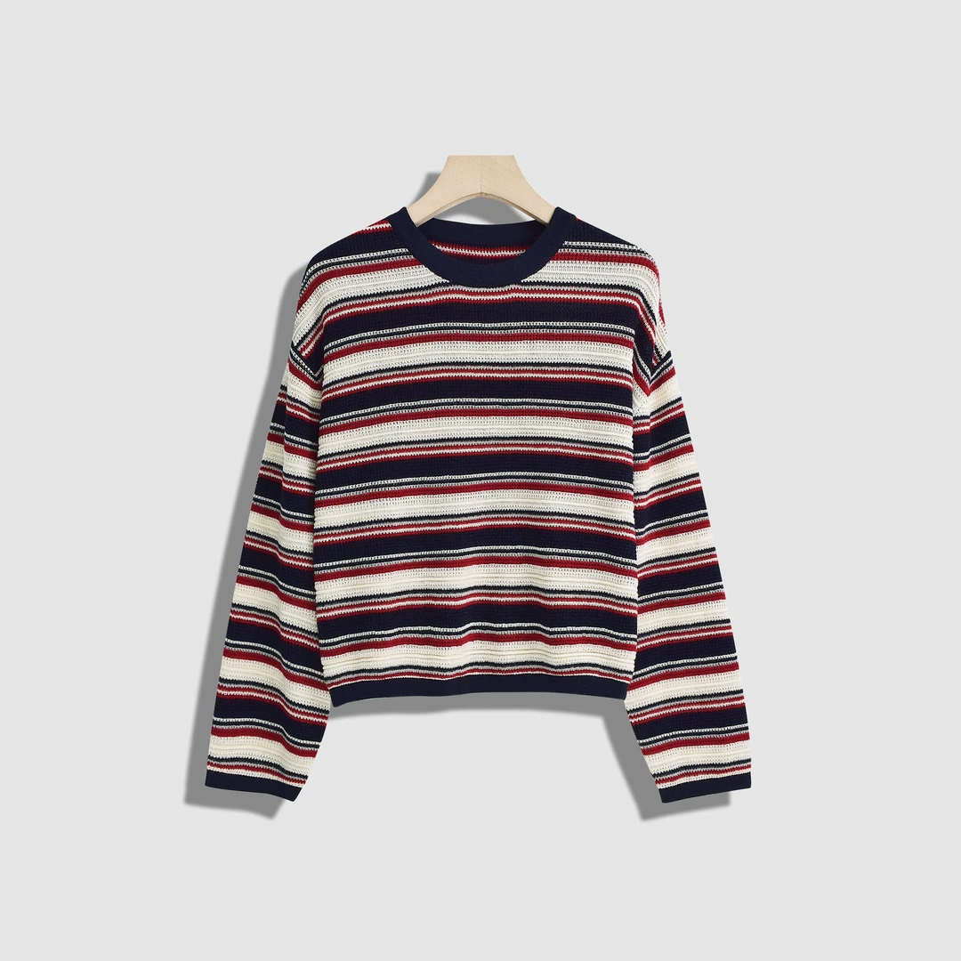 【现货】 慵懒感撞色条纹针织衫-Y12403