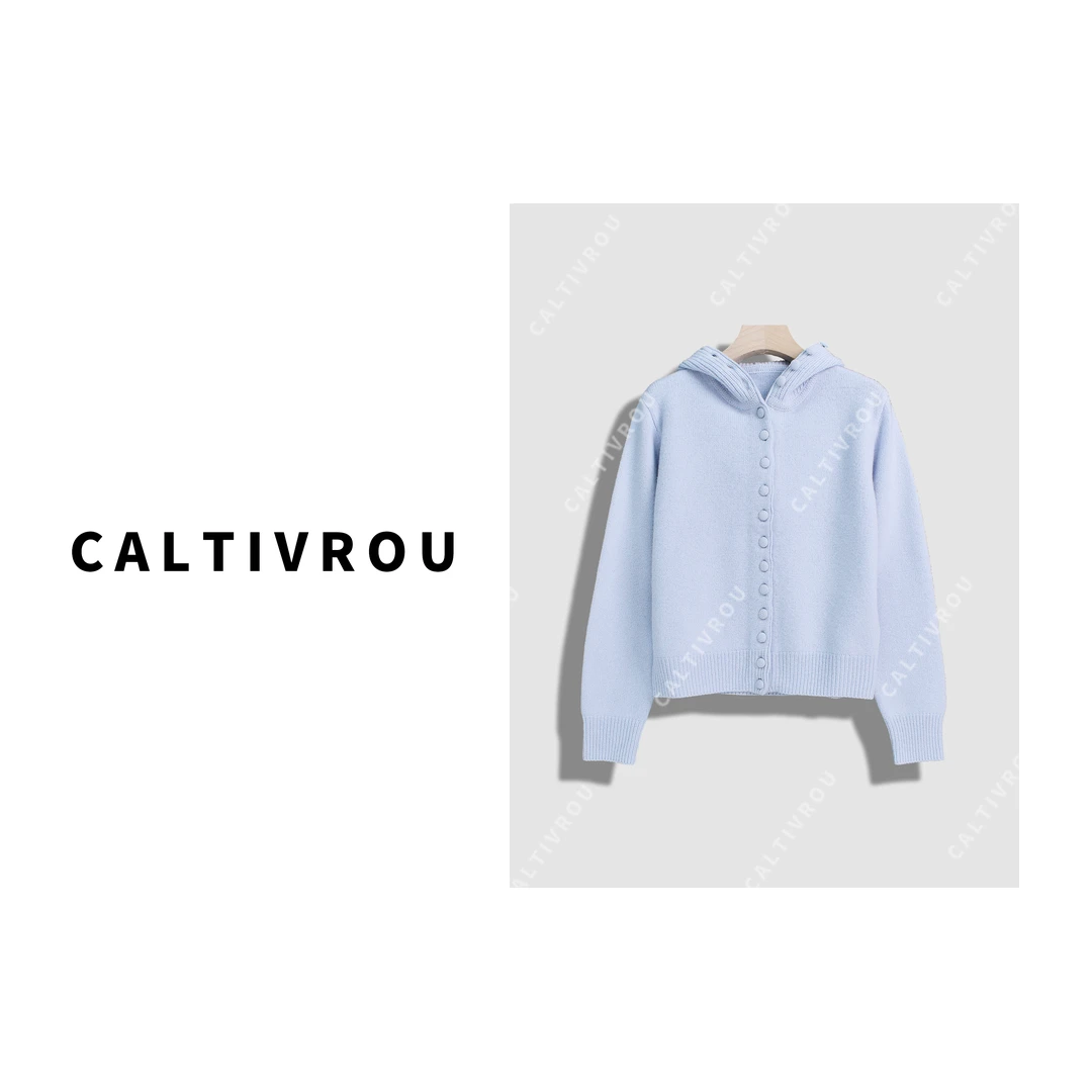 Caltivrou【阿紫】里拉歌剧院~时髦连帽一排扣针织衫-Y13893-X