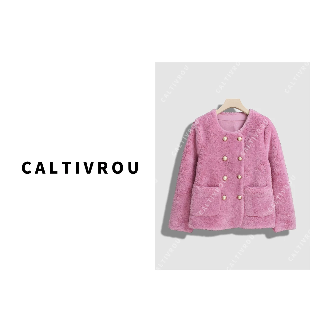 Caltivrou【现货】玉桂融雪~时尚气质高雅简约双排扣外套-Y14252