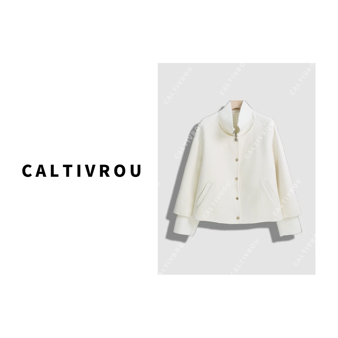 Caltivrou曼乐之城~设计感拼接假两件毛呢外套-Y14232