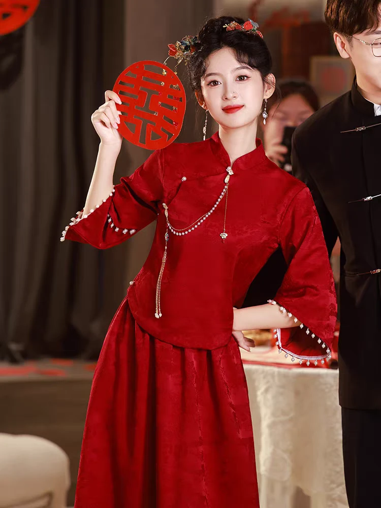 孕妇敬酒服2025新款新娘结婚订婚礼服女大码胖mm新中式婚服遮肚子