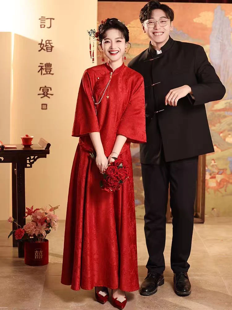 孕妇敬酒服新娘回门孕期结婚订婚礼服裙女旗袍新中式婚服大码胖mm