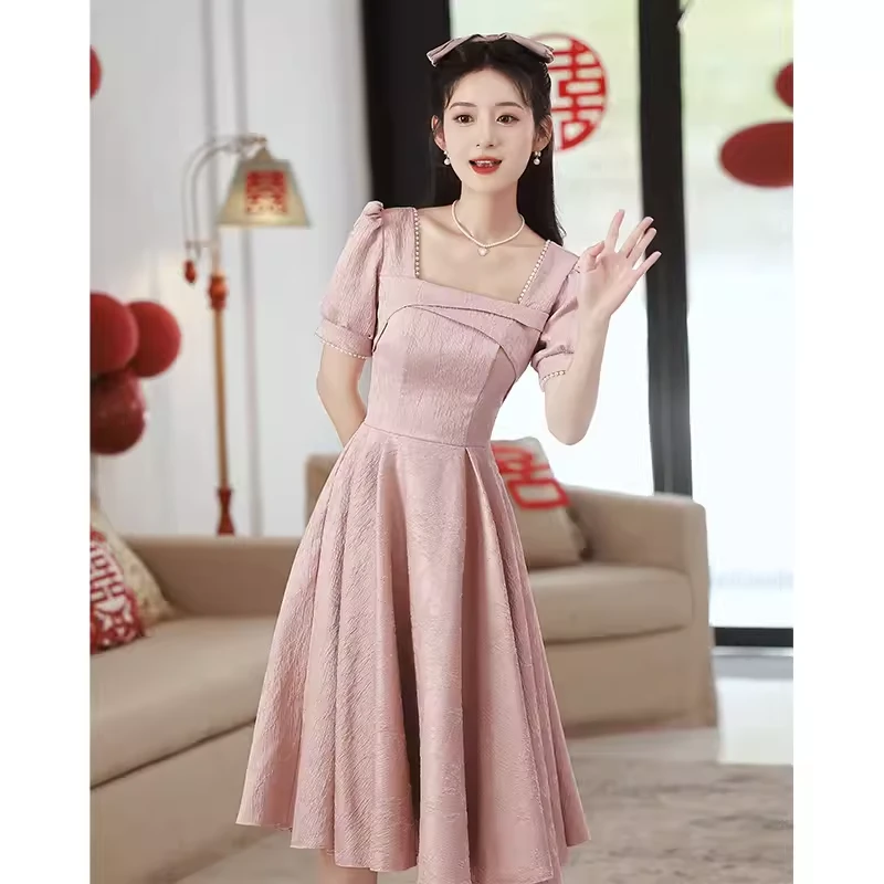 粉色小礼服裙女日常订婚连衣裙敬酒服平时可穿高级感轻奢小众夏季