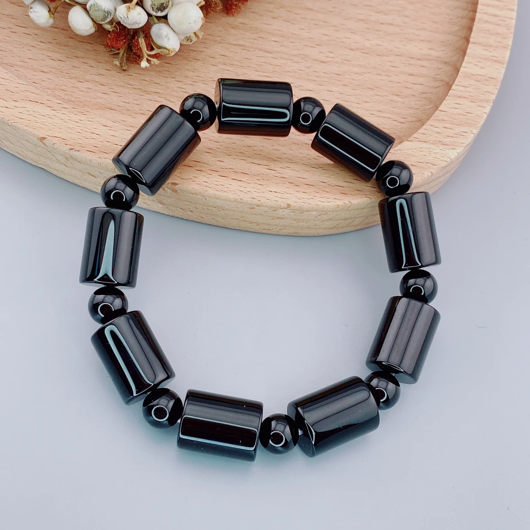 新款玛瑙手串玛瑙玉石手链黑玛瑙桶珠手串男女款简约时尚手饰G109