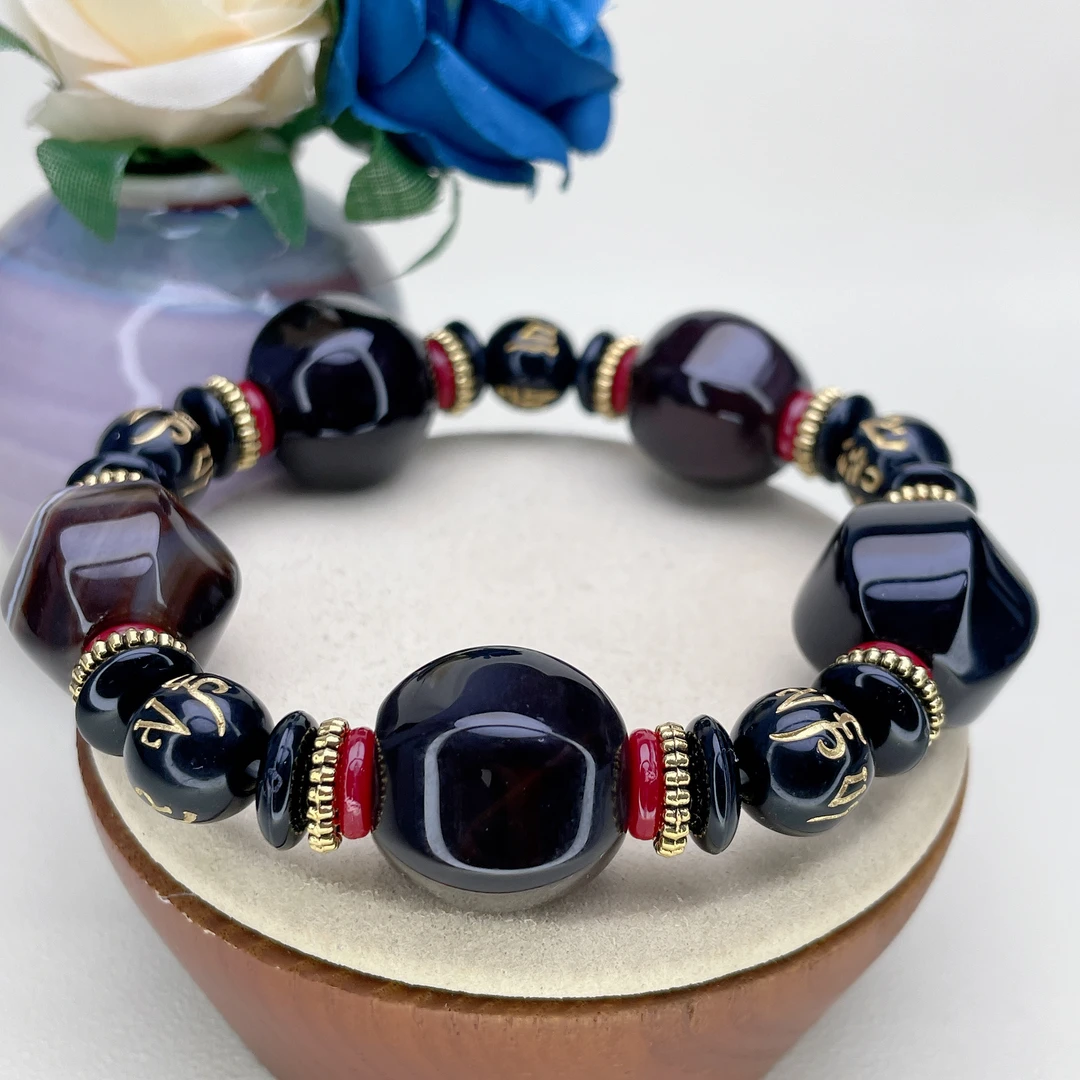 正品玛瑙手串男士款手串菱形玉石手串时尚手链【多样性发货】G9