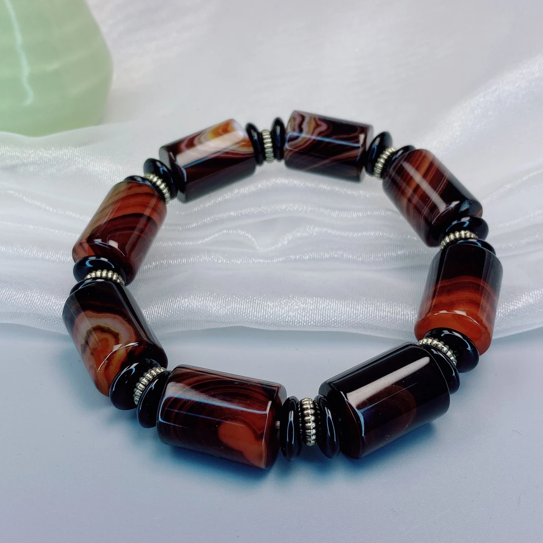 正品玛瑙玉石手串玛瑙桶珠手串简约情侣款【多样性发货】G86