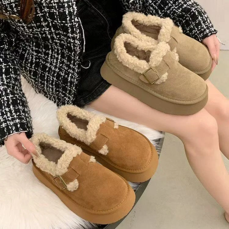 厚底雪地靴女2024新款加绒加厚牛皮革保暖勃肯鞋棉鞋子秋冬雪地靴