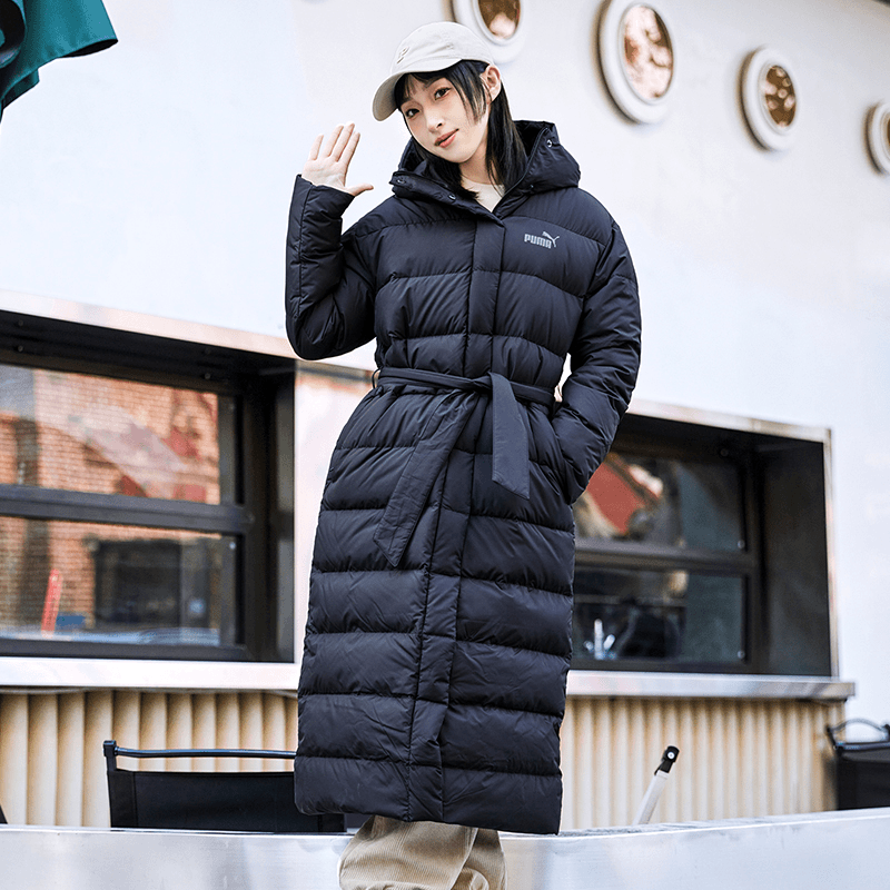 PUMA彪马女子长款羽绒服秋冬款运动服保暖连帽休闲外套672278-01
