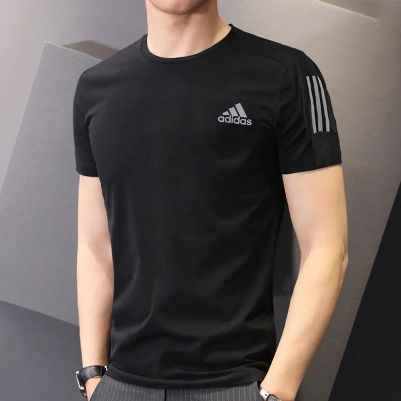 阿迪达斯黑色短袖男装2023夏季新款运动服圆领休闲T恤上衣H58591