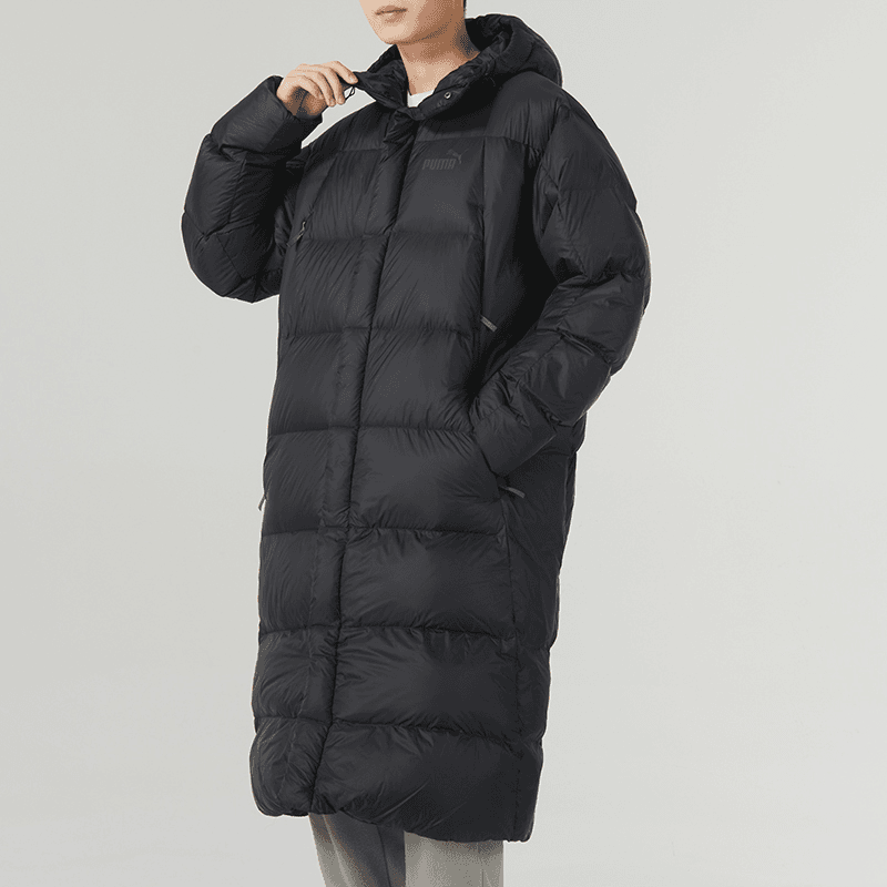 PUMA彪马男装羽绒服2023新款运动休闲长款连帽保暖羽绒外套678345