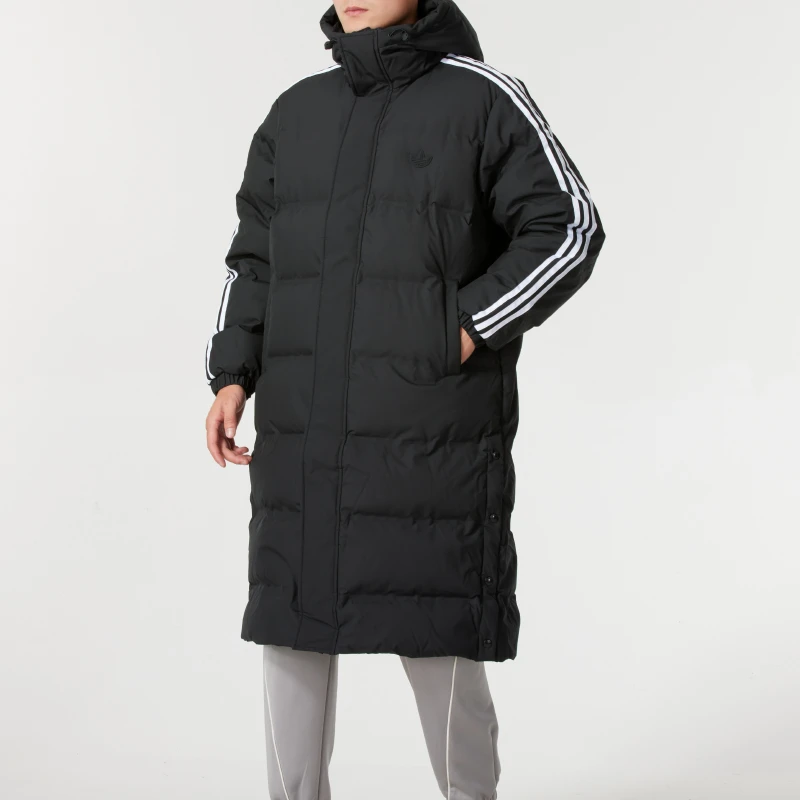 【优选】阿迪达斯三叶草羽绒服男装冬季新款连帽中长款外套JD3749
