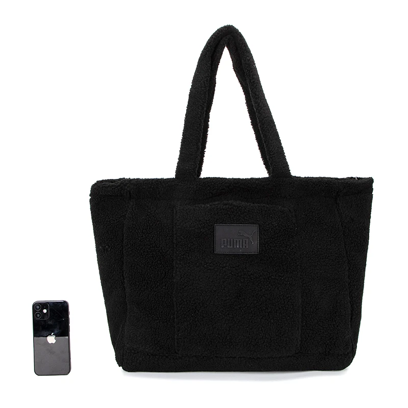 【旗舰店】彪马手提包女羊羔绒黑色单肩包大容量托特包079163-01