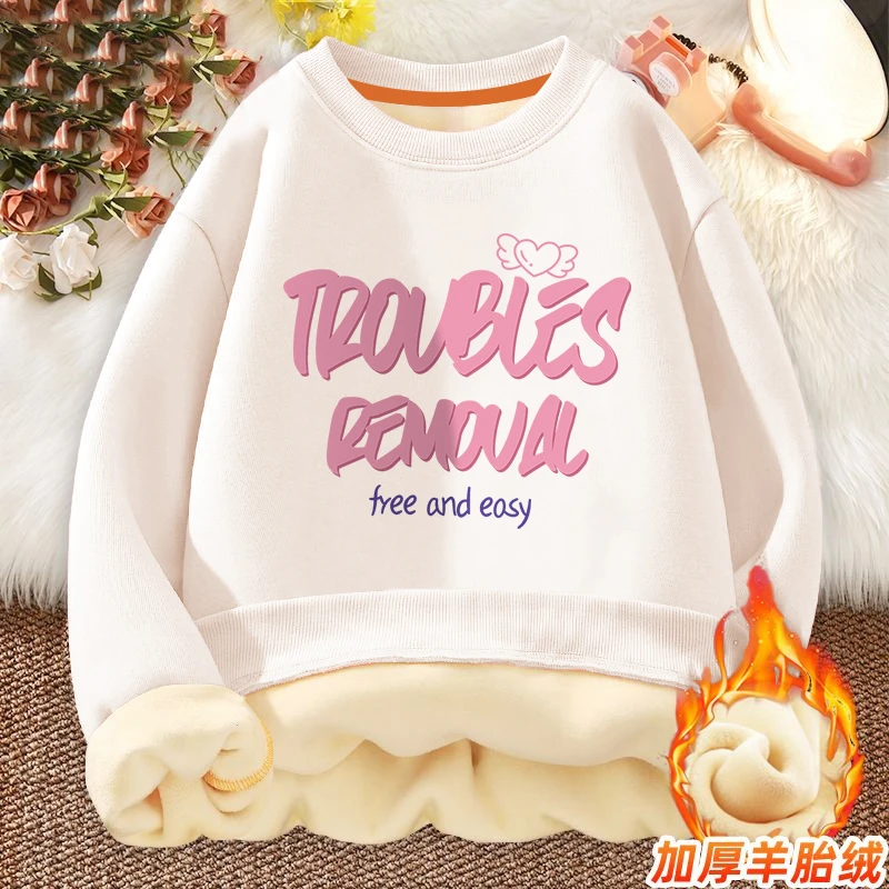 女童加厚保暖长袖上衣新款卡通卫衣中大童秋冬季衣服加绒童装女孩