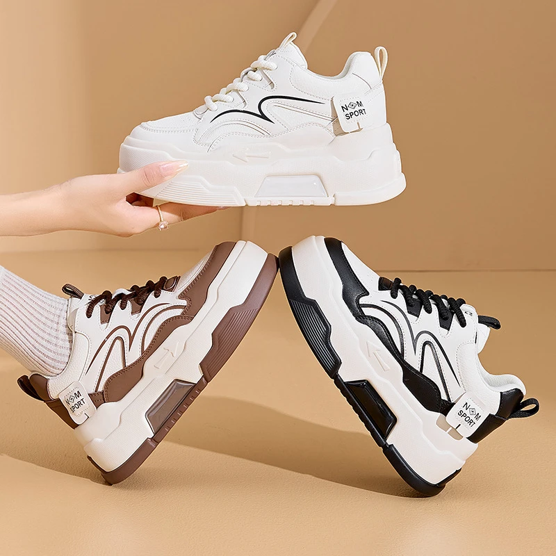 5CM秋冬季新款真皮女鞋厚底内增高老爹鞋平底时尚休闲小白鞋子女