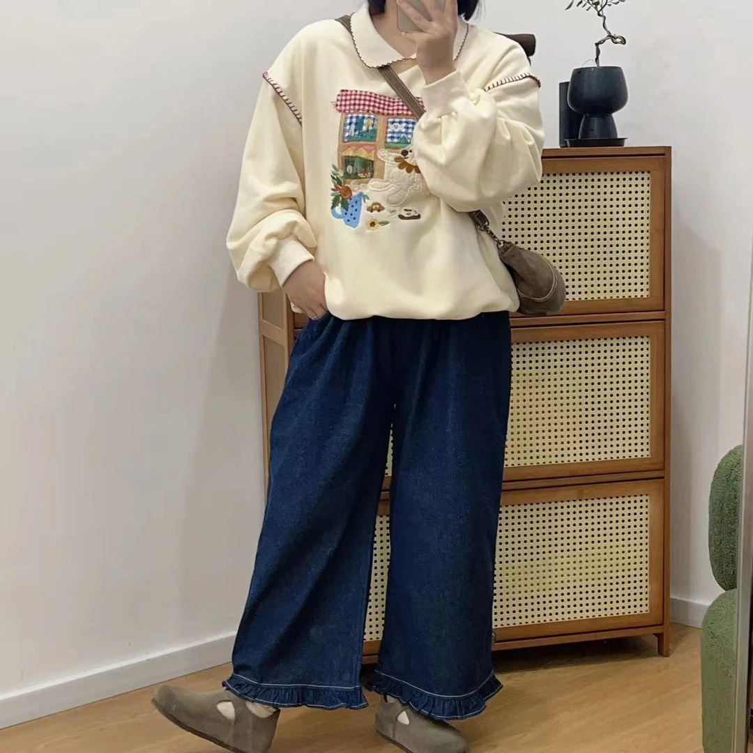 熊姑娘花边牛仔长裤2209