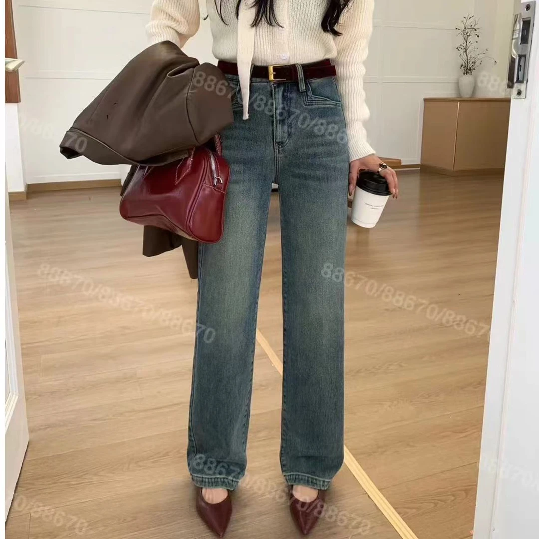 潮88670款浅蓝直筒牛仔裤